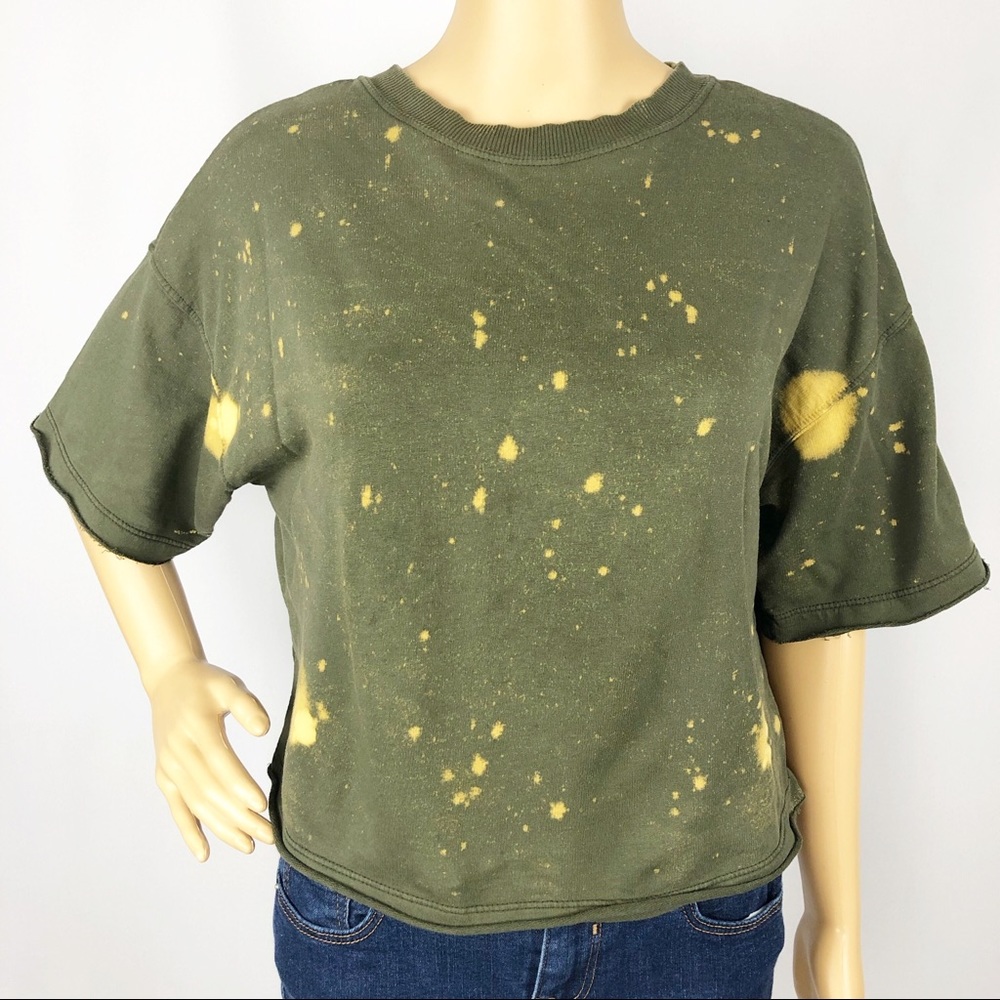 Forever 21 Olive Distressed Cropped Sweatshirt S